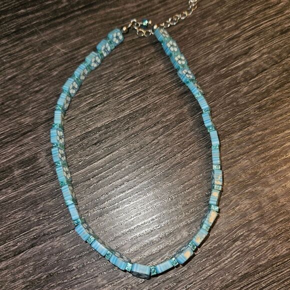 Girls Blue Flower Necklace 14" Length with Extender | Cute Gift Jewelry - Picture 1 of 7